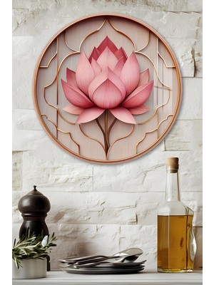 KutuTR 3D Görünümlü Temperli Cam Tablo – Lotus Çiçeği Duvar Süsü Uv Baskı 33X33 CM-CDS144