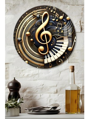 KutuTR 3D Görünümlü Temperli Cam Tablo – Müzik ve Piyano Temalı Duvar Süsü Uv Baskı 33X33 CM-CDS139