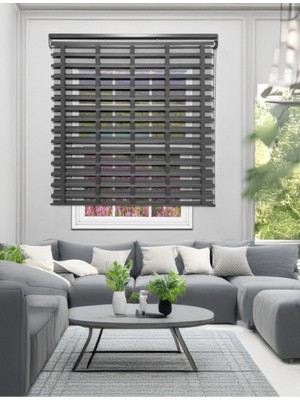 YS Perde Tasarım Picasso Shadow Silüet Kumaş Jaluzi Store Perde, Alüminyum Kasalı Yüksek Kaliteli - Antrasit 4333SHADOW