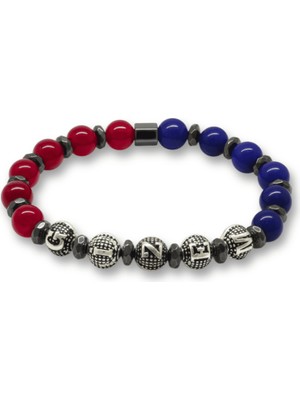 Tesbihane Isme Özel Yazılı Küre Kesim Bordo Mavi Jade Hematit Doğaltaş Kadın Taraftar Bileklik