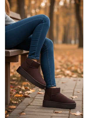 Fort Elanaz Süet Içi Kürklü Kalın Taban Mini Boy Bilekte Kısa Kadın Bot