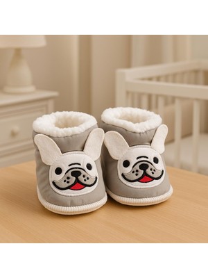 Pico Baby Bebek & Çocuk Kaydırmaz Eva Tabanlı Ev Botu / Panduf / Kışlık Bot / Gri Köpek Desenli