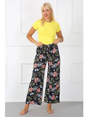 Giyim Bayan Penye Bol Paça Pantolon Lacivert