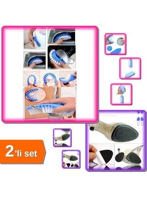 Hereveoyuncak Bükülebilir Esnek Kenar Köşe Lavabo Fırçası + Topuklu Ayakkabı Altına Yapışan Tabanlık - 2li Set Z2V5A3