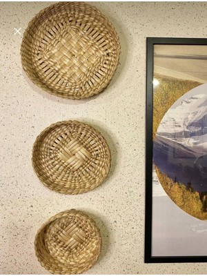 Ss Eral Koop 3lü Bohem Rattan Bambu Hasır Duvar Sepeti/süsü Duvar Tabağı Seti