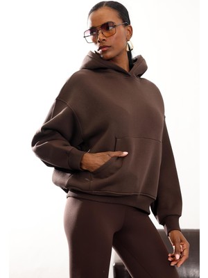 5in1Canpolat Kahverengi Şardonlu Oversize Sweatshirt 10801