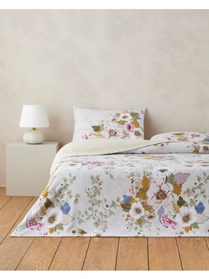 English Home Bloomora Dijital Baskılı Kolay Ütülenir Çift Kişilik Çarşaflı Nevresim Takımı 200x220 cm Bej-Sarı