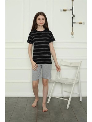 Giyim Kız Çocuk Penye Şortlu Pijama Takım Siyah