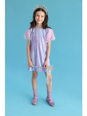 Le Mabelle Lila  Kolları Püsküllü Pullu Kız Çocuk Elbise - Delit
