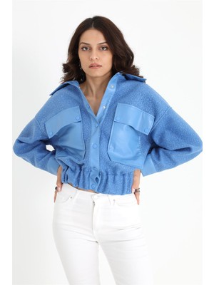 Isawella Beli Lastikli Çıtçıtlı Bergamo Gömlek Ceket - Mavi