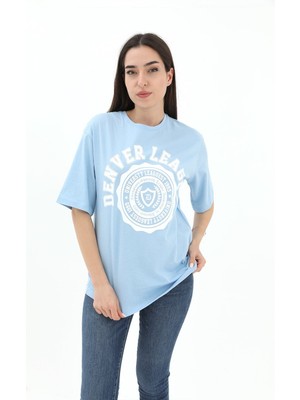 Isawella Bisiklet Yaka Denver Leagune Baskılı T-Shirt - Mavi