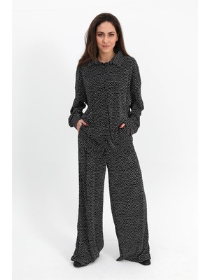 Isawella Takım Piliseli Örme Puantiye Desenli - Siyah