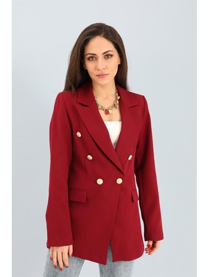 Isawella Blazer Fleto Cepli Atlas Kumaş Ceket - Bordo