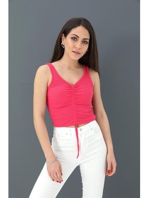 Isawella Atlet Önü Büzgülü Crop - Mürdüm