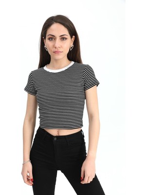 Isawella Bluz Bisiklet Yaka Çizgili Kaşkorse - Antrasit