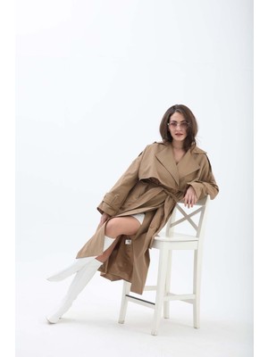 Isawella Beli Kuşaklı Allerli  Apoletli Trençkot - Vizon