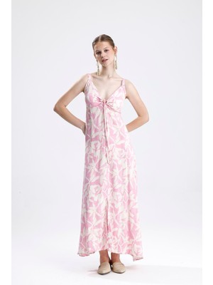 Isawella Gipeli Askılı Desenli Elbise - Pembe