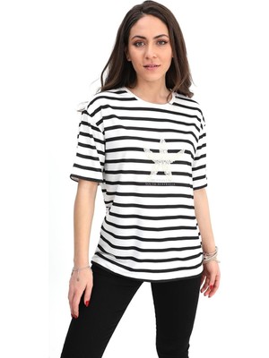 Isawella T-Shirt Çizgili Deniz Yıldızı - Siyah