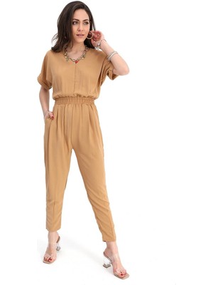 Isawella Tulum Beli Lastikli Arkası Dekolteli V Yaka - Vizon