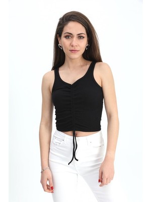 Isawella Atlet Önü Büzgülü Crop - Antrasit