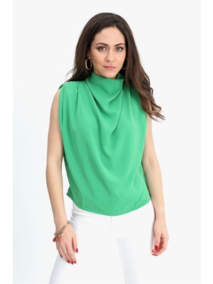 Isawella Bluz Kolsuz Degaje Yaka - Yeşil