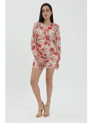 Isawella Drape Detaylı Şifon Elbise - Ekru