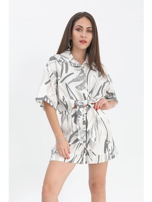 Isawella Gömlek Kısa Önden Bağlamalı Keten - Siyah