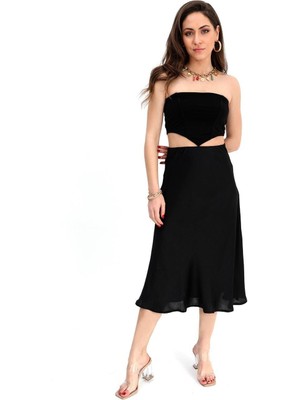 Isawella Etek Midi Boy Saten Beli Lastikli - Antrasit