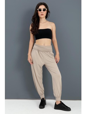 Isawella Yüksek Bel Cepli Jogger Pantolon - Bej