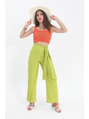 Isawella Pantolon Önden Bağlamalı Keten - Açık Yeşil