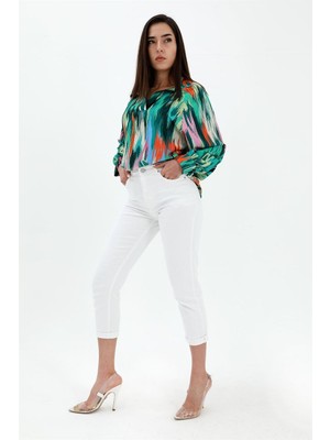 Isawella Yüksek Bel Likralı Mom Jeans - Beyaz