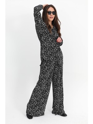 Isawella Takım Piliseli Örme Çiçek Desenli - Siyah