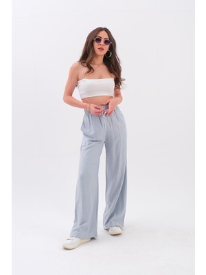 Isawella Önü Çimalı Diyagonal Pantolon - Mavi