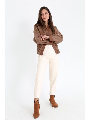 Isawella Beli Lastikli Çıtçıtlı Bergamo Gömlek Ceket - Kahve