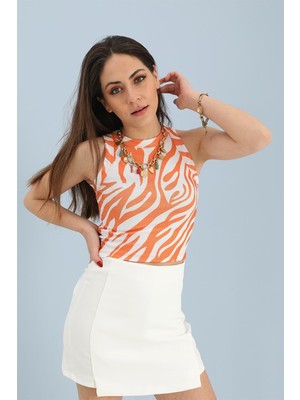 Isawella Atlet Geniş Biyeli Desenli Kaşkorse - Oranj