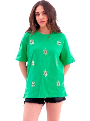 Isawella Göz Nakışlı Süprem Tişört - Yeşil