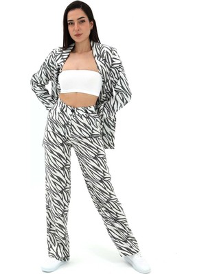 Isawella Zebra Desen Yüksek Bel Keten Pantolon - Siyah