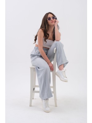 Isawella Önü Çimalı Diyagonal Pantolon - Antrasit