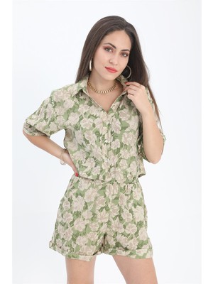 Isawella Gömlek Baskılı Kolu Duble Katlamalı - Yeşil