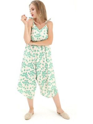 Isawella Tulum Ayarlanabilir Askılı Keten Desenli - Yeşil