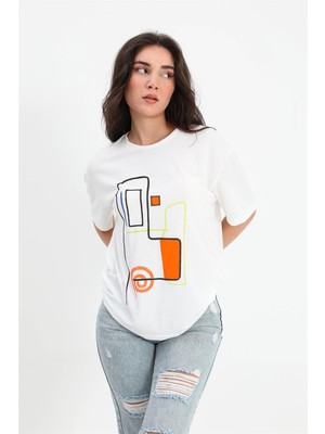 Isawella T-Shirt Geometrik Desen - Ekru