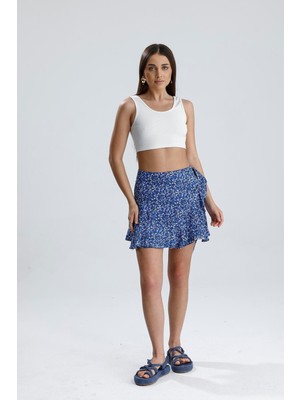 Isawella Çiçek Desenli Yandan Bağlamalı Etek - Mavi