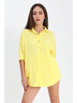 Isawella Pamuk Keten Şort Gömlek Kadın Ikili Takım - Sarı
