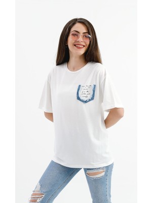 Isawella Bisiklet Yaka Kot Cep Detaylı T- Shirt - Ekru