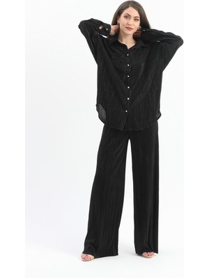 Isawella Düğme Detaylı Örme Pilise Takım - Siyah