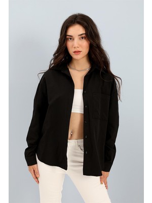 Isawella Gömlek Cepli Arkası Zincir Detaylı - Siyah