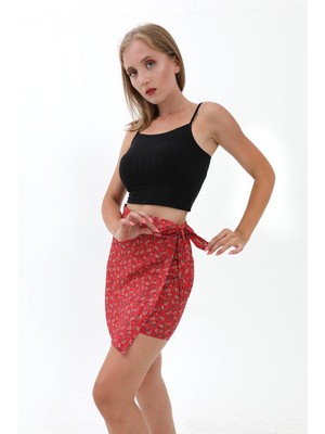 Isawella Çiçek Desenli Yandan Bağlamalı Etek - Kırmızı