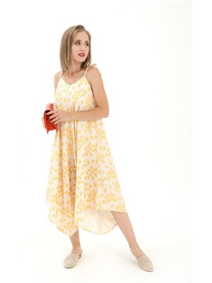Isawella Tulum Ayarlanabilir Askılı Keten Desenli - Sarı