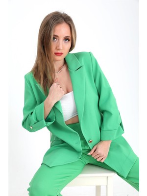 Isawella Ceket Kolu Katlamalı Atlas Kumaş - Yeşil