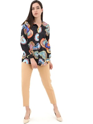 Isawella Yüksek Bel Atlas Kumaş Kemerli Pantolon - Camel